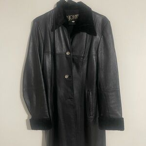 LA Joanne xl vintage Black leather coat with fur